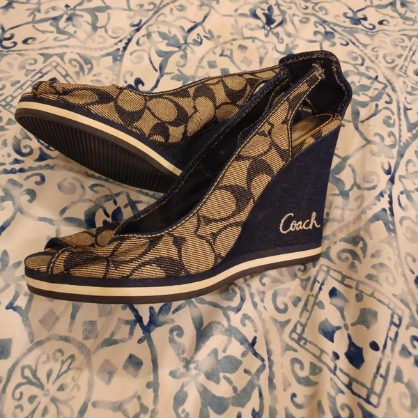 coach blue denim wedges vintage heelscolor in pics...