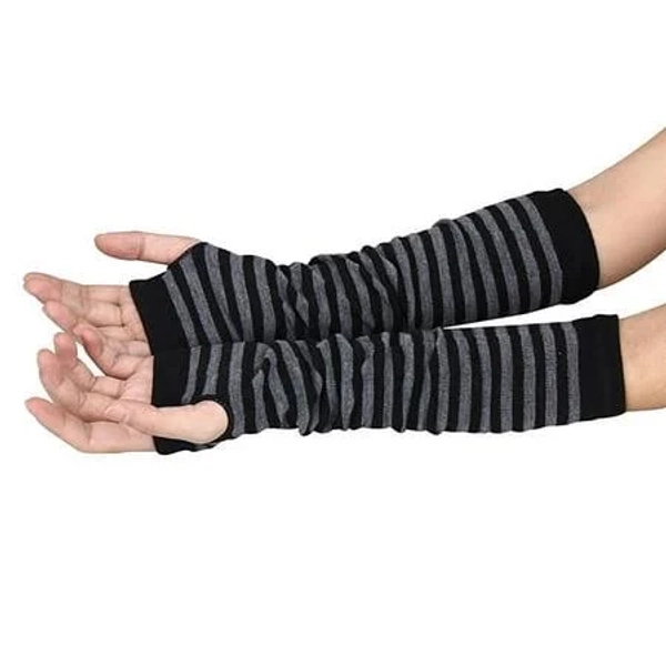 Punk Gothic Striped Knitted Long Arm Warmers with Thumb Hole