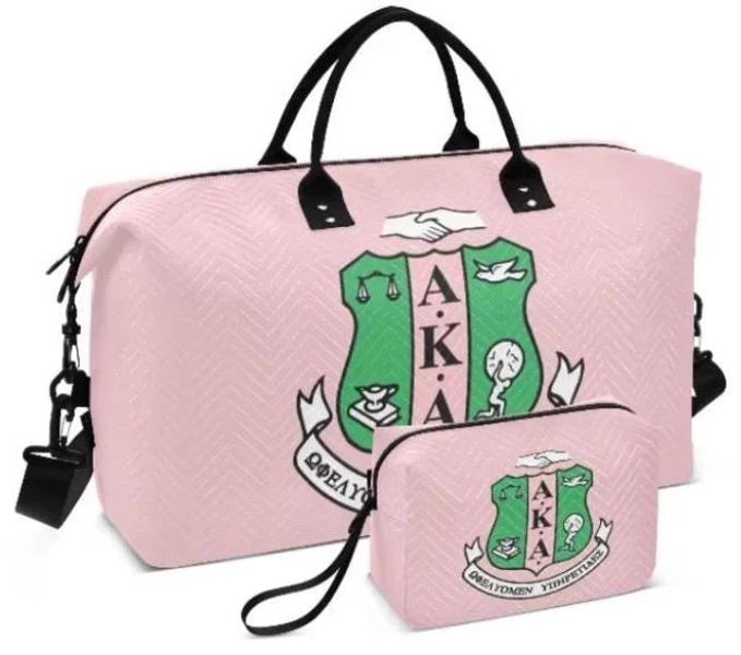 Alpha Kappa Alpha Weekender Bag | Pink & Green AKA Travel Tote | Sorority Gift Free Cosmetic Bag