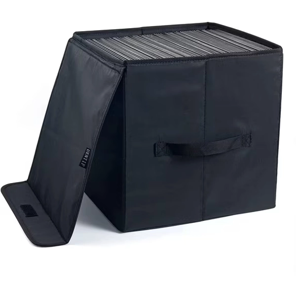 Vinyl Record Storage Box for 12-inch Records Crate Holds up to 90 records,Pack of 1-13.7x 12.9x 12.9 Inch LP record storage - Black