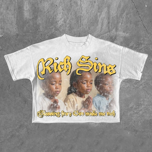Rich Sin Graphic 100% Cotton Cropped T-Shirts