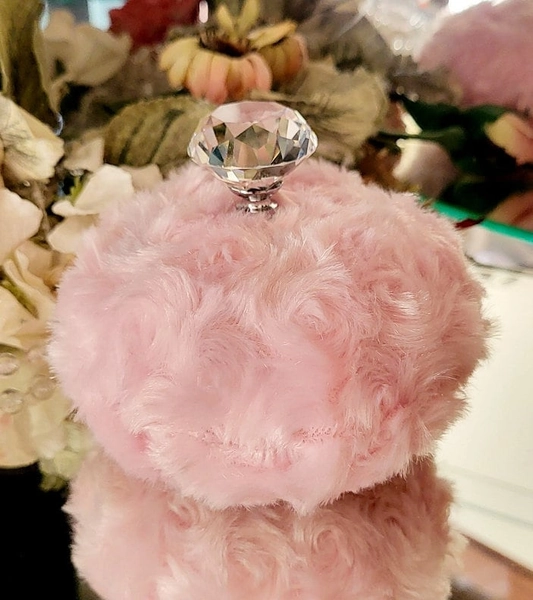 Dusty Baby Pink Body Dusting Powder Puff ~  Crystal Handle