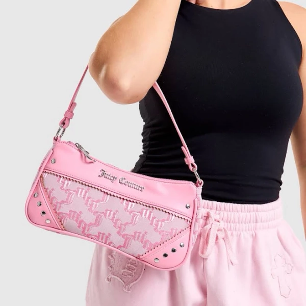 Juicy Couture Official Juicy Pink Jacquard PU Bag Mini Zip Handbag