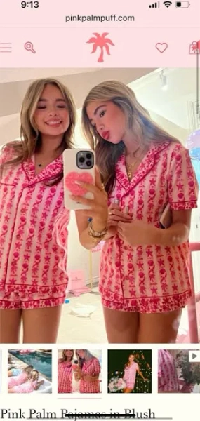 Pink Palm Puff Pajamas in Blush Bay (Pink) L