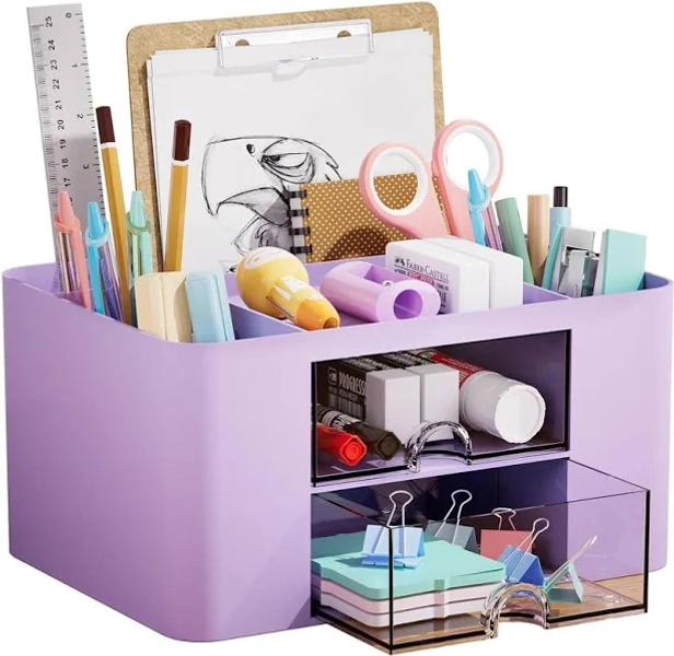 Pen Organizer with 2 Drawers and Multi-Functional Pencil Holder