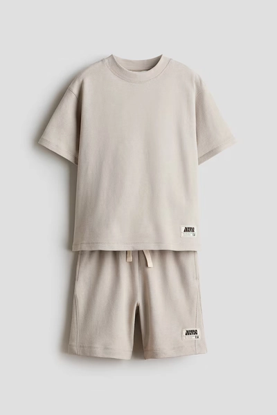 2-Piece Textured Jersey Set - Light beige