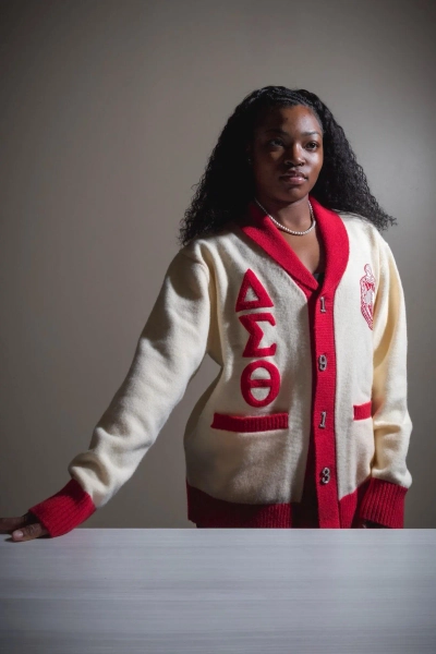 Delta Sigma Theta Embroidered Cardigan – Cream Crimson Sorority Sweater - Size: XL