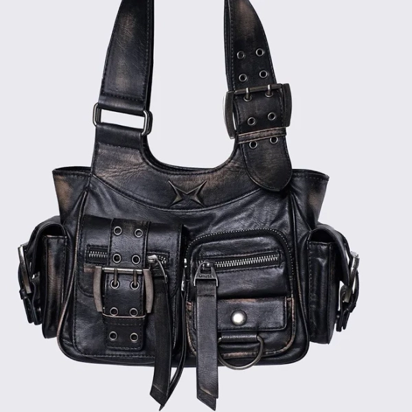 Minga London Faux Leather Shoulder Bag with Buckle Details