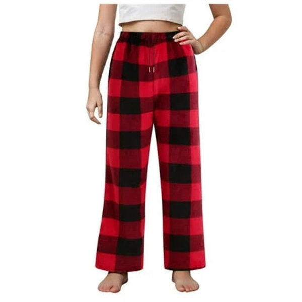 Lauty Fuzzy Christmas Pajamas Pants Girls Boys Plaid Pants Plush Pajama Pants Fleece PJs for Boys Elastic Waistband Lounge Pants
