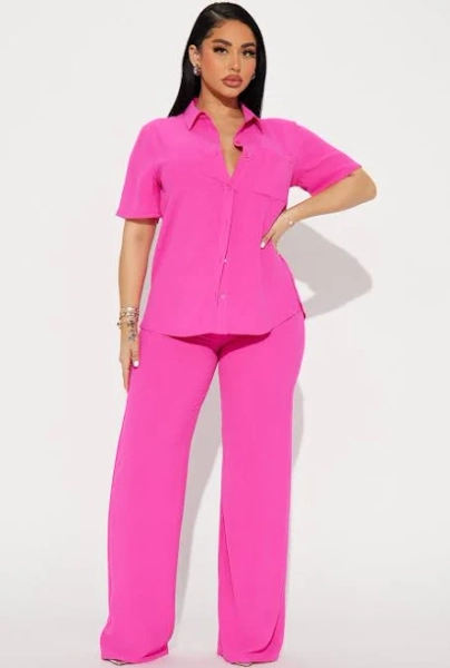 Fashion Nova Makenzie Short Sleeve Button Up Shirt and Wide Leg Pant Set