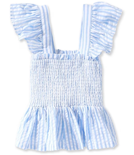 A Loves A Big Girls Striped Flutter Sleeve Smocked Peplum Top
