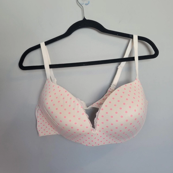 Victoria's Secret Plunge Bra 38D White Pink Polka...