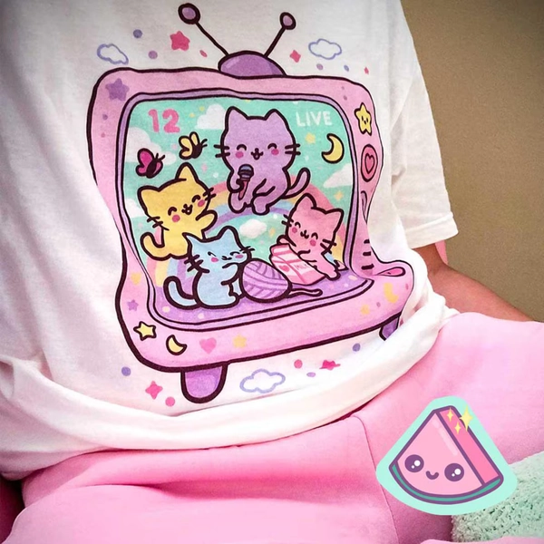 Fairy Kei Kawaii Tee, Yume Kawaii Pastel Retro TV Cat Shirt, Dreamy Cute Graphic Tee, Harajuku Aesthetic Pastel Shirt – Cat TV Series 1 - Etsy