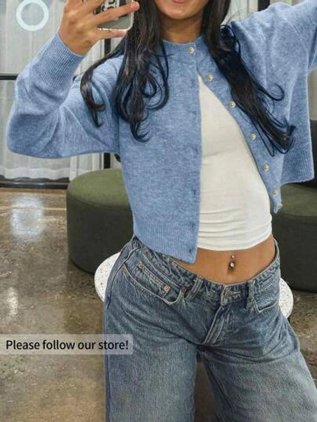 FOR BEAUTY Spring And Autumn Winter New Women's Round Neck Small Shell Twisted Buckle Long Sleeve Knitted Cardigan Women's Short Loose Comfortable Sweater Coat Top Back To School Halloween