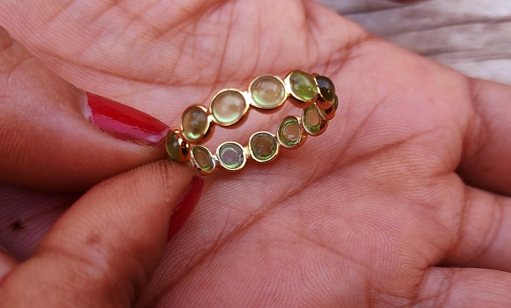 Handmade Peridot Full Eternity Band Ring: 22k Gold Plated Sterling Silver