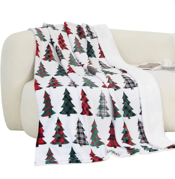Elegant Comfort Christmas Sherpa Throw with Flannel Fleece