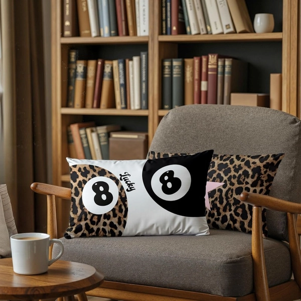 2pcs Set Y2K Retro 8-Ball Inspired Black & White Dice Number 8 & Pink Leopard Print Pillowcase - Bold Number 8 Design with Pink Bow Accent, Zipper Closure, Machine Washable - Modern Home Decor for Sofa, Bed, Dorm - Bold Statement Cushion Set (No Insert) - Pink & Black Retro Gaming Theme - Y2K Aesthetic Decorative Pillows with Golden Number 8 & Dice Design, Suitable for Multiple Use