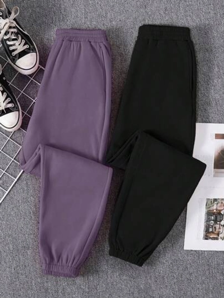Lunelith SHEIN Lunessa 2pcs Solid Elastic Waist Thermal Sweatpants Graduation,Back To School Outfits,Graduation,Teacher Outfits For Women,Back To School Fall Cloth For Women
