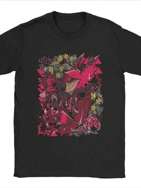 Men's Fashion Print Casual T-Shirt 180g Pure Cotton Hazbins Hoteled Alastor Spring T Shirts Versatile Casual Oversized  Women Harajuku Short Sleeve Cotton Streetwear Unisex Tops Suitable For All Seasons