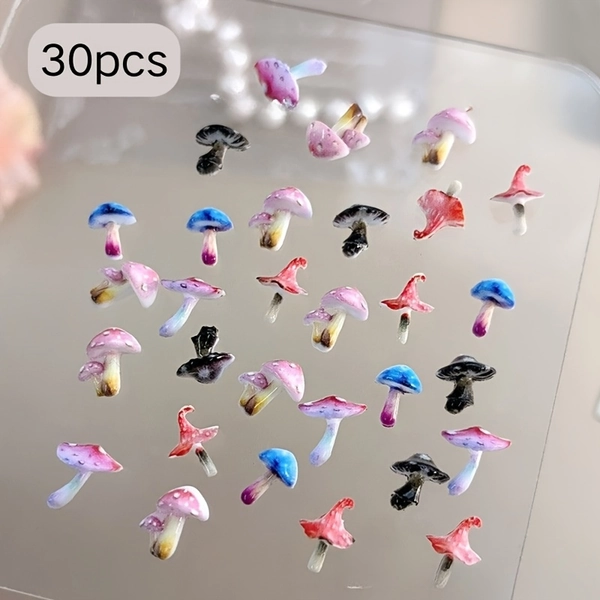 30pcs Fantasy Mushroom Nail Art Charms, Cute Cartoon Fungus Nail Decorations, Multiple Colors Available: Pink, Blue, Green, Purple, Exquisite Details, Suitable for Summer Nail Designs, Nail Art Accessories