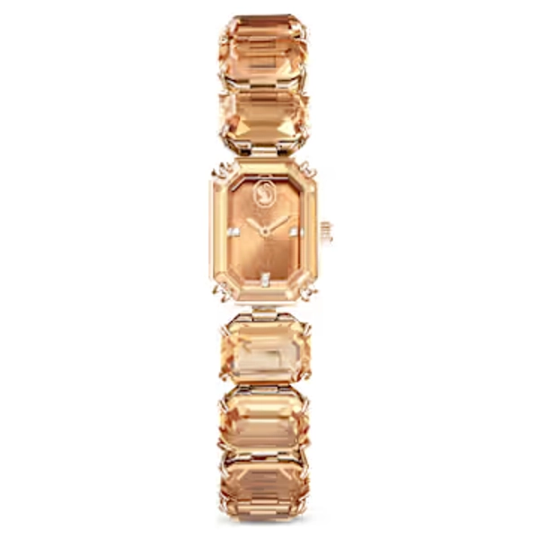 Montre, Bracelet taille octogone, Marron, Finition champagne doré