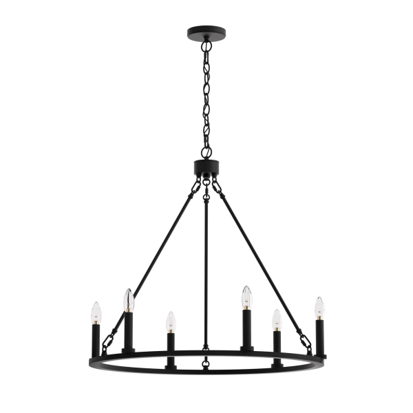 Adriana 6-Light Dimmable Steel Wagon Wheel Chandelier with Sloped Ceiling Adapter