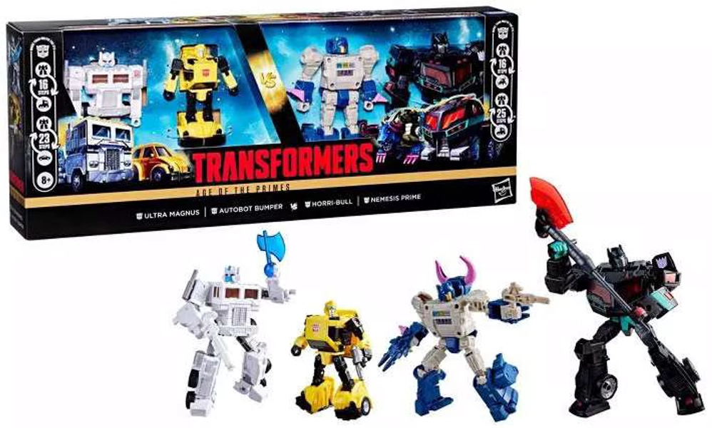 Transformers Age of the Primes Ultra Magnus & Autobot Bumper VS Horri-Bull & Nemesis Prime Action Figure 4-Pack - Walmart.com
