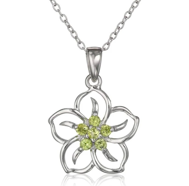 Amazon Essentials Sterling Silver Genuine Gemstone Flower Pendant Necklace