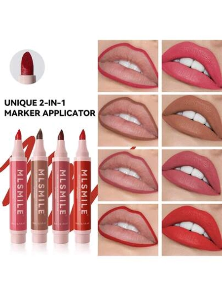 1pc Non-Stick Cup Lip Tint Pen, Matte Highly Pigmented Marker Lipstick Lip Gloss Lip Liner To Define Lips, Versatile For Daily, Holiday, Party