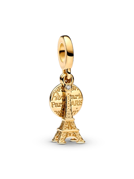 Paris Eiffel Tower Lab-Grown Diamond Engravable Double Dangle Charm