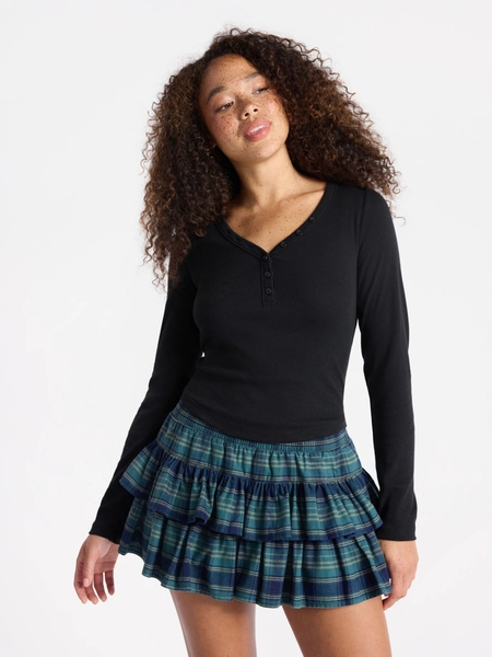 No Boundaries Henley Top with Long Sleeves, Women’s
