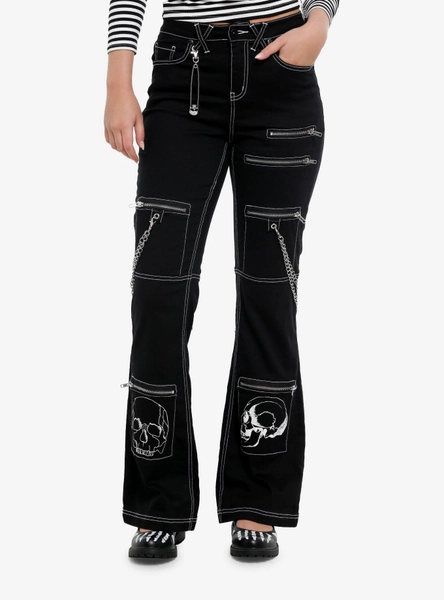 Social Collision Skull & Chains Black Low Rise Flare Pants
