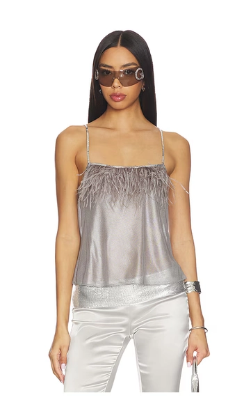 Metallic Sheer Feather Cami
