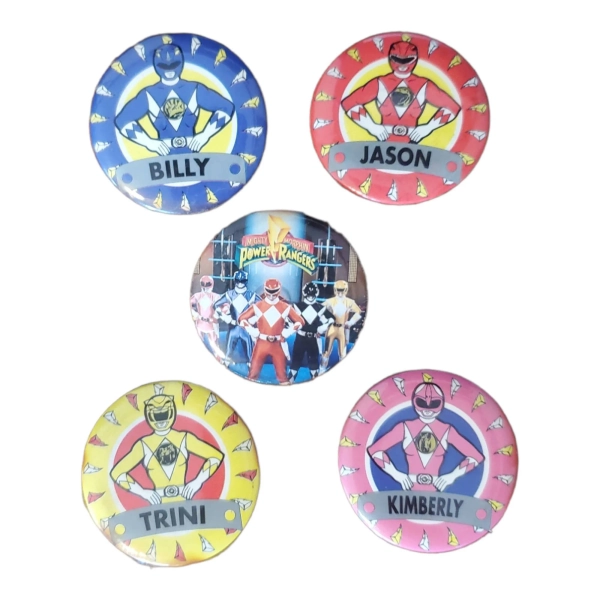 Vintage Pin Backs - Buttons // Lot of 5 // 1993 Mighty Morphin Power Rangers // Billy / Trini / Jason / Kimberly / Zach // shirt hat pins