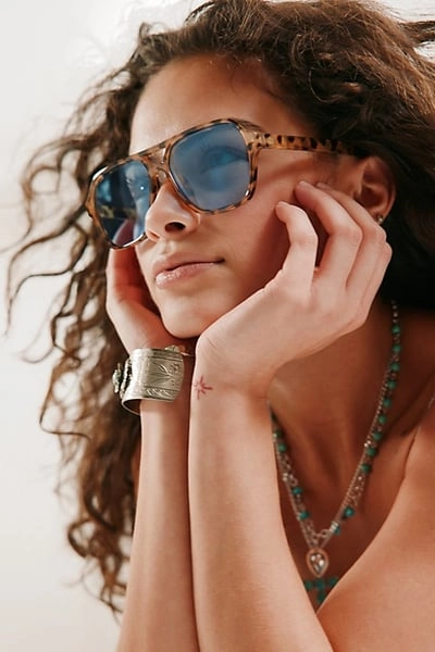 Urban Outfitters UO Essential Aviator Sunglasses in Tort/Blue, Women's at Urban Outfitters