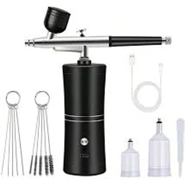 Cordless Rechargeable Airbrush Kit with Compressor - Adjustable High-Pressure Non-Clogging 0.3mm Nozzle Complete Set for Nail Art, Cake Decor, Barber,