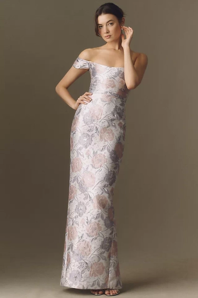 SAU LEE Jackson Asymmetric Jacquard Column Maxi Dress