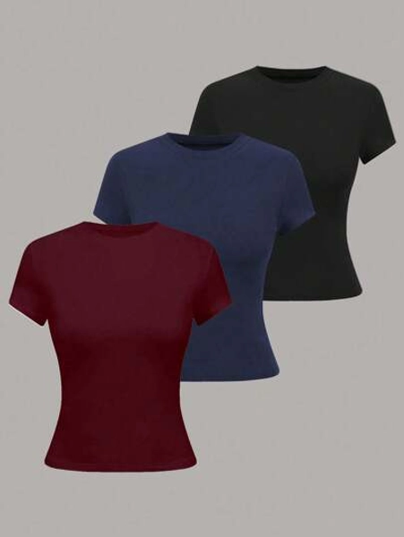 GlowEve Women's Simple Solid Color Short Sleeve T-Shirt, Casual & Versatile