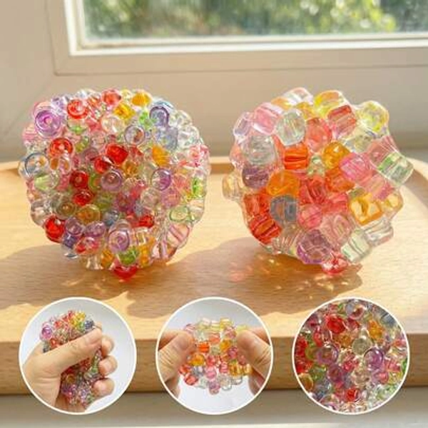1pc Sensory Fidget Toy: Colorful Mesh Squeeze Ball With Finger Beads, Soft Tactile Stress Relief Toy For Anxiety, Tension Release And Mindfulness, Suitable For Kids And Adults, Perfect Gift For Wedding Season And Mother's Day - Size B