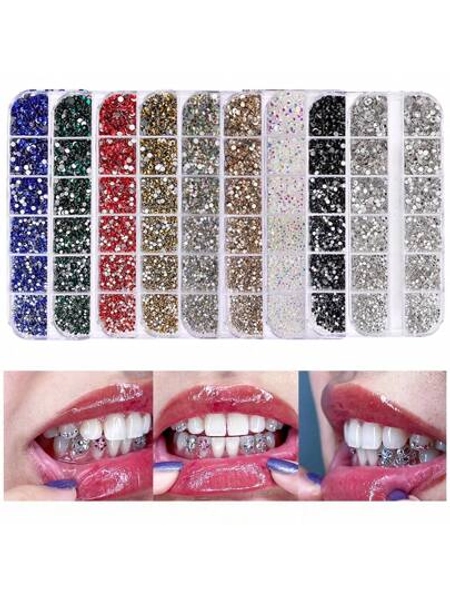 1 Box, DIY Flash Teeth Jewelry Y2k Small Round Rhinestones Fashion Party Tooth Decoration Music Festival Body Decoration Stickers