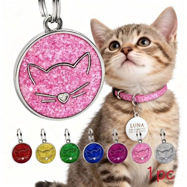 1pc Cute Cat Round Tag DIY Customizable Cat And Dog Anti-Lost Tag