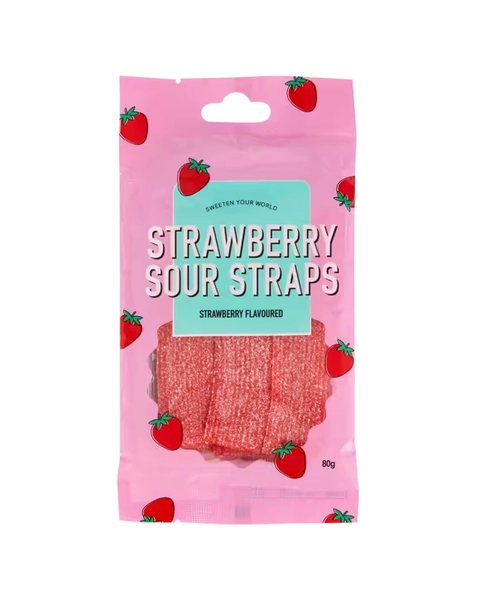 Strawberry Sour Straps 80g