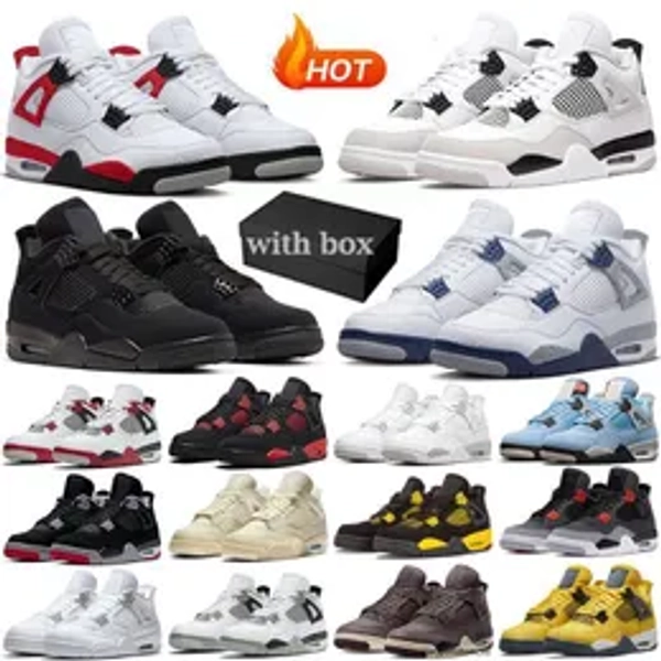with Box Designer Shoes 4 Basketball Shoes 4s Military Black Cat Midnight Navy Fire Red Cement Oreo Sail Cactus 11 Thunder Bred Men Women White Sneakers with size 36-50