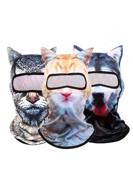 Summer Cycling Face Mask, Animal Mask, Mesh Ice Silk Face Mask, 3D Unisex Funny Sports Headwear, Animal Head Mask - White Cat, Black Cat, Husky, White Tiger, Purple Cat, Hunting Dog, Fat Cat, Border Collie