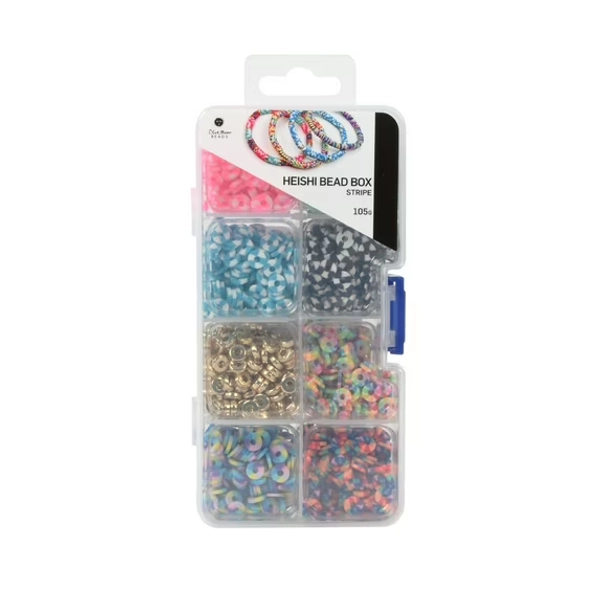 Blue Moon Beads Striped Multi-Color Mix Loose Beads, 6mm Clay and 2 x 6mm Disc CCB,Teen to Adult, 8 Pieces