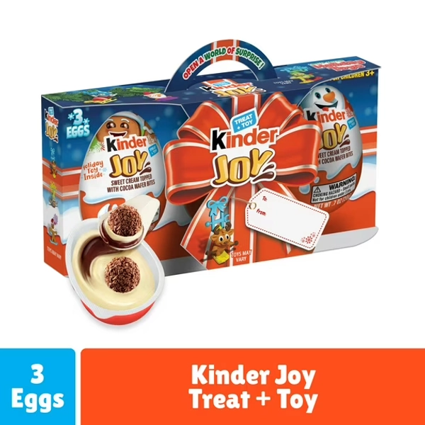 Kinder Joy Eggs, Holiday Toy, Sweet Cream and Crispy Chocolatey Wafer Bites, Individually Wrapped, Stocking Stuffer, 3 Count, 2.1 oz