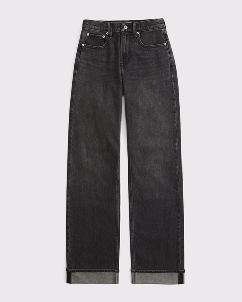 High Rise 90s Relaxed Jean - Black Cuff Hem