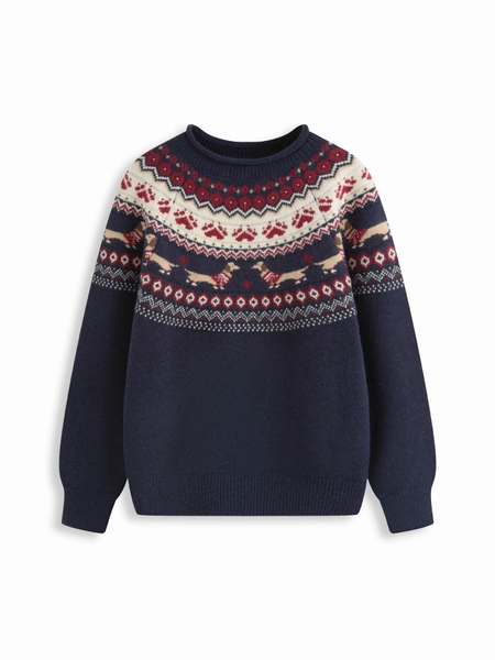 Dachshund Detail Round Neckline Oversized Sweater 
