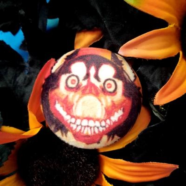 Squishy Smile Dog Creepy Pasta Plush Button Badge