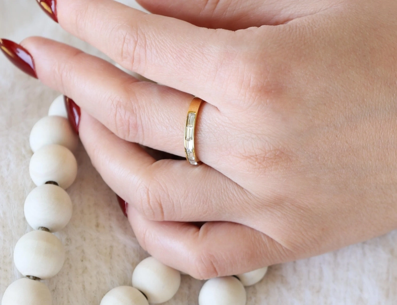 18K Gold Baguette Ring, Tennis Ring, Personalized Engagement Ring, Waterproof Statement Ring, Handmade Jewelry, Wedding Ring, Promise Ring